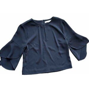 TRINA TURK Black Ruffle Flutter Sleeve Keyhole Neck Women's Size Small Blouse